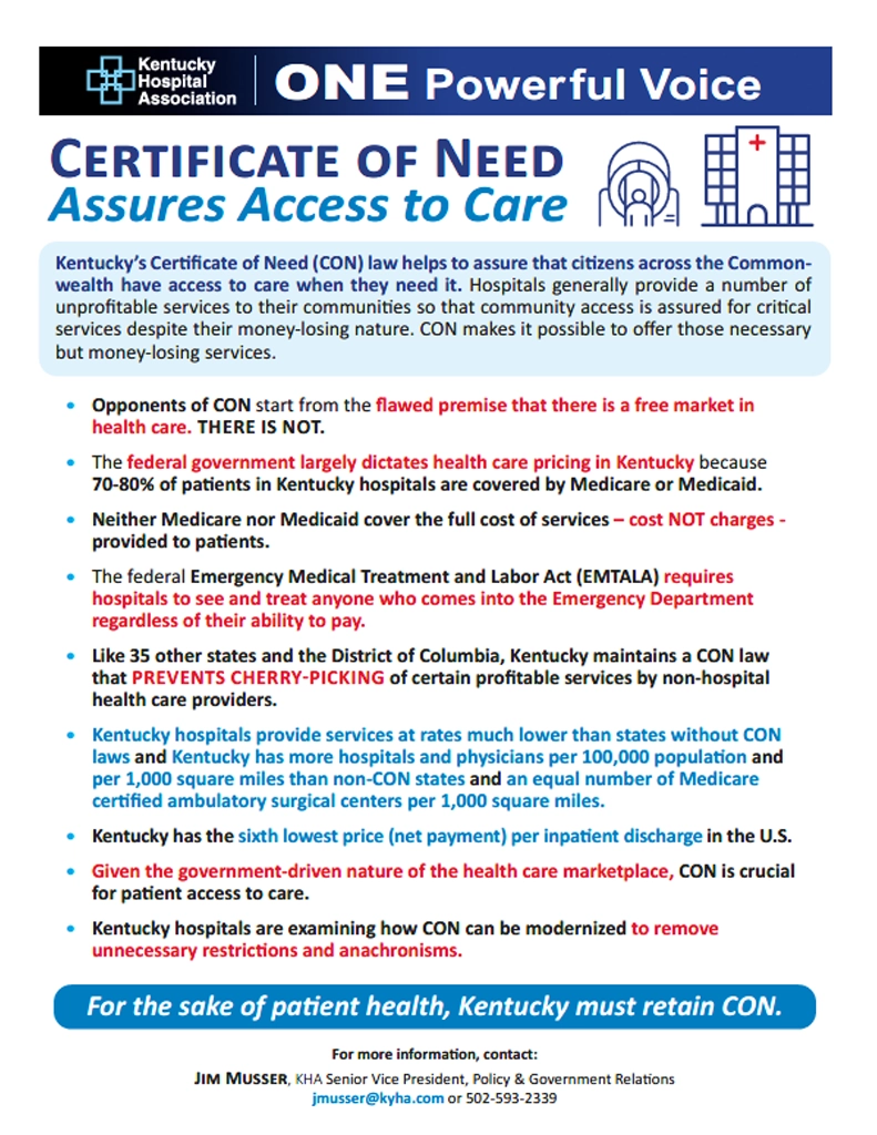 Certificate of Need Assures Access to Care one-sheet