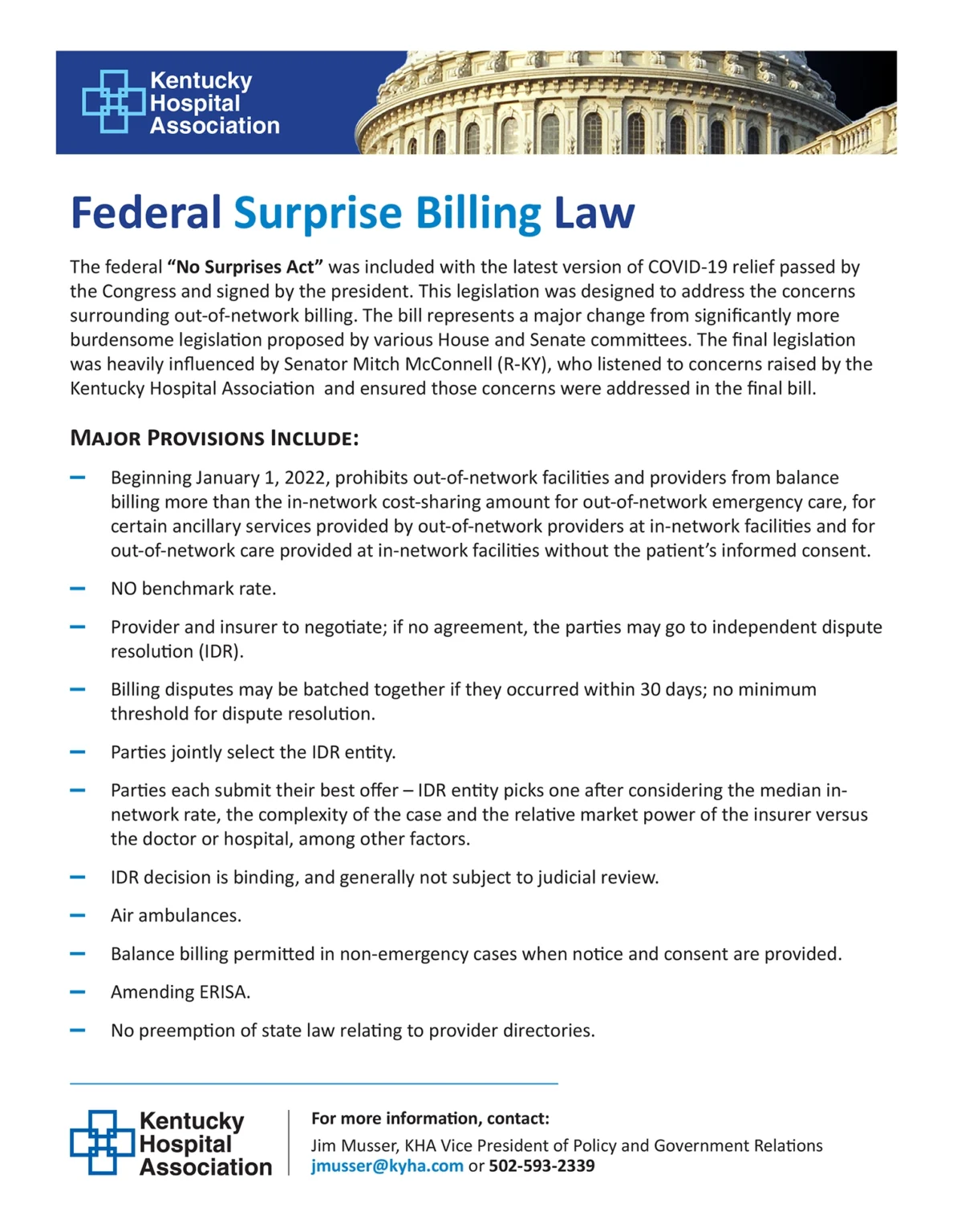 Federal Surprise Billing Law one-sheet