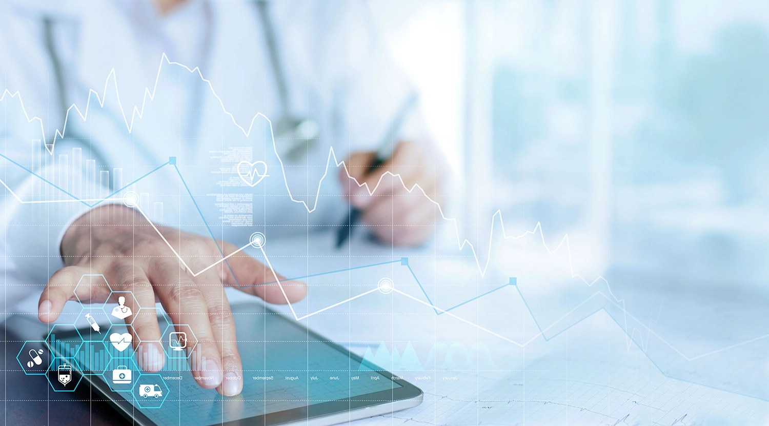 Photo of health care worker using a tablet