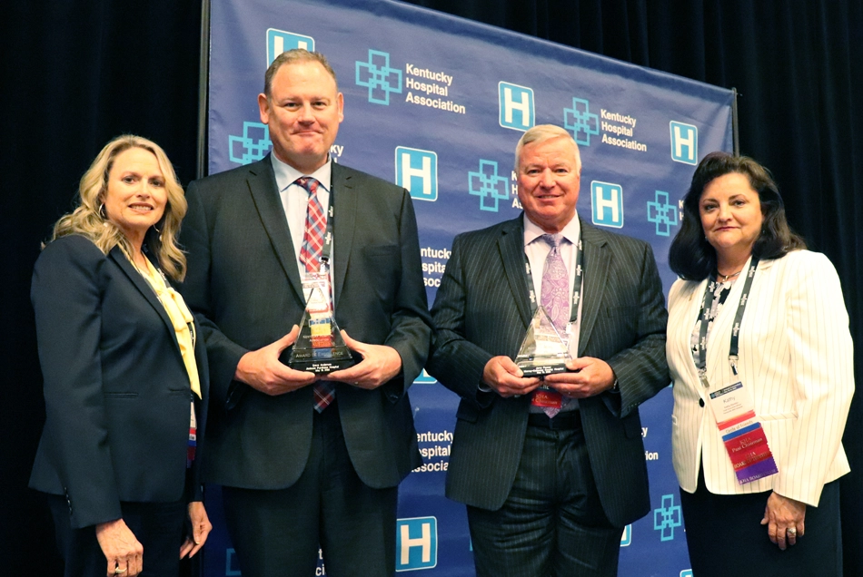Photo of KHA Award of Excellence recipients David Anderson, chief executive officer of Jackson Purchase Medical Center in Mayfield and Jerome Penner, FACHE, chief executive officer of Murray-Calloway County Hospital in Murray