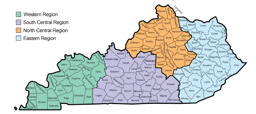 Map of Kentucky highlighting the Hospital Talent Pipeline Management initiative