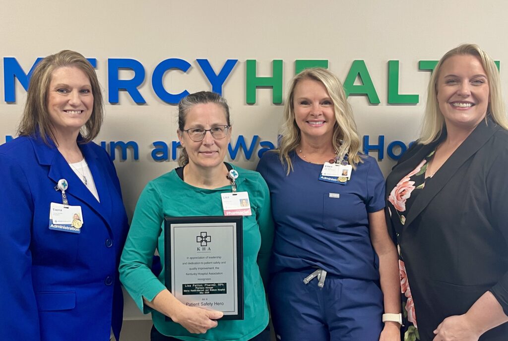 Trena Stocker, President of Mercy Health Marcum and Wallace Hospital; Lisa Patton, Pharmacy Manager for Mercy Health Marcum and Wallace Hospital; Ellen Stotts, Director of Nursing for Mercy Health Marcum and Wallace Hospital; Casey Franklin, KHA Associate Vice President of Quality and Health Professions